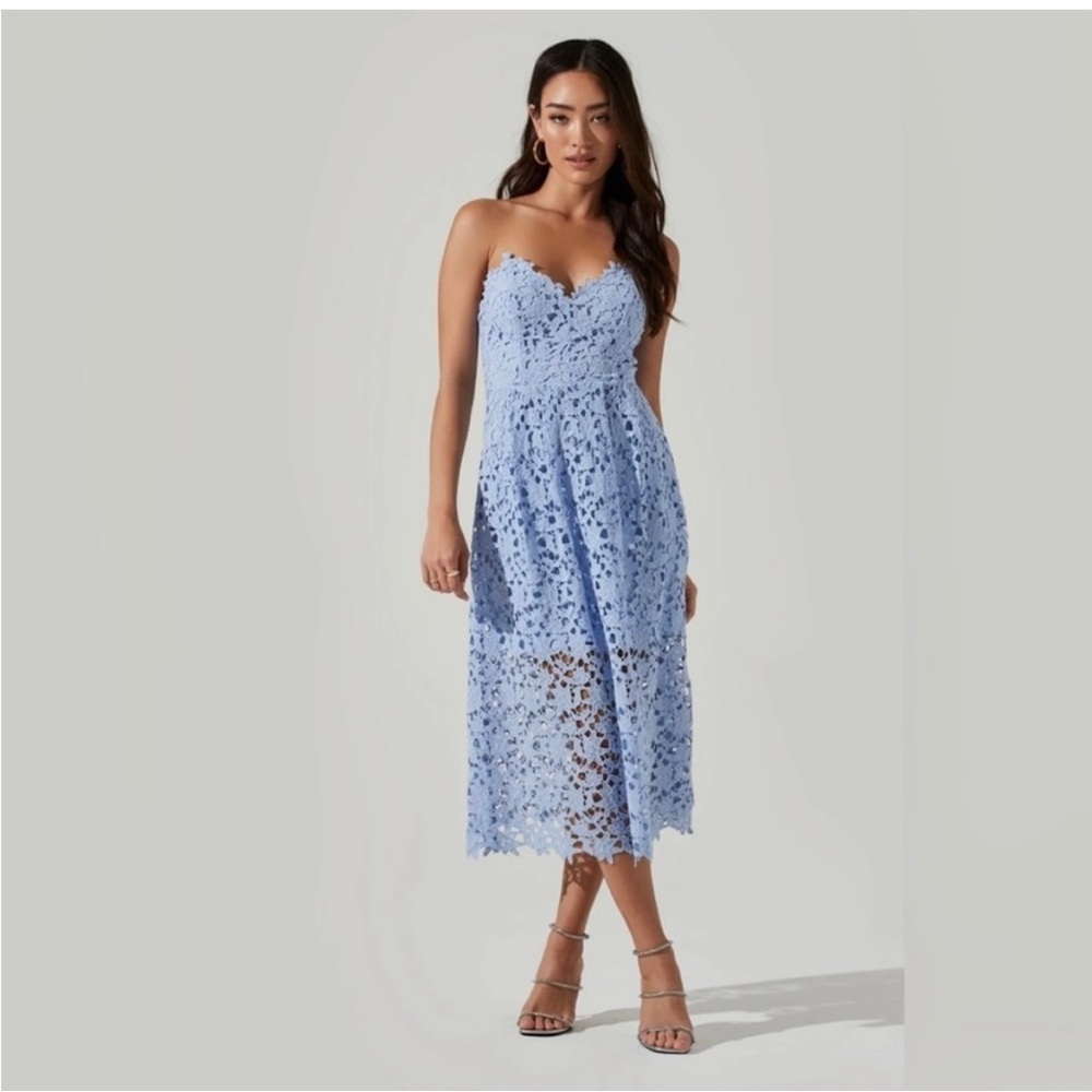 ASTR the label strapless blue midi dress